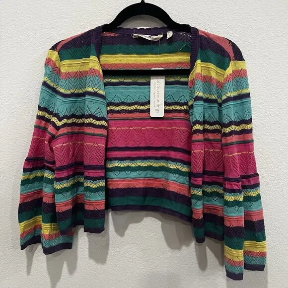 Soft Surroundings NWT Monteverde Stripe Cardigan Sweater - Size L Artsy Colorful - Picture 2 of 8